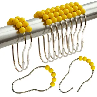 Duschvorhangringe, Edelstahl, Duschvorhanghaken, Acryl-Rollkugeln, rostfrei, strapazierfähig, für Badezimmervorhänge und Vorhänge (Gelb/12 Stück)