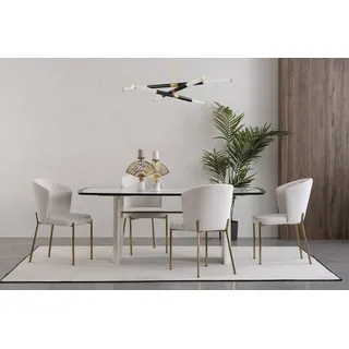 Weißes Esszimmer Set Designer Esstisch 4x Stühle Holz Möbel Luxus 5tlg - Weiß