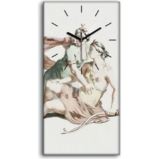 Wohnzimmer-Bild Leinwand Uhr 30x60 Zeichnung Antike Artemis Bogen Kunst - schwarze Hände - Weiß