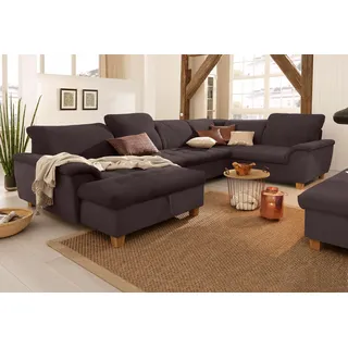 Wohnlandschaft HOME AFFAIRE "Lyla U-Form", braun, B:352cm H:81cm T:214cm, Feinstruktur weich (100% Polyester);Luxus-Microfaser Lederoptik (100% Polyester);Microfaser PRIMABELLE (100% Polyester), Sofas, Wohnlandschaft, wahlweise mit Rückenfunktion und zusätzlich mit Bett + Bettkasten