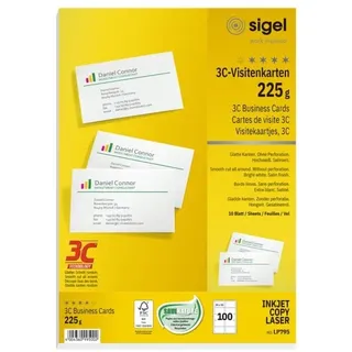 Sigel 100 SIGEL Visitenkarten LP795 satiniert weiß 225 g/qm