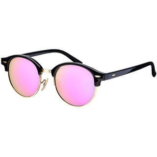 La Optica B.L.M. Damen Sonnenbrille Halbrahmen UV 400 Rund Round - Vintage Retro Schwarz Gold (Gläser: Rosa/Pink verspiegelt)