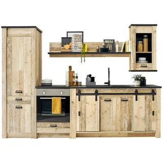 Furn.Design Küchenzeile in Used Wood, anthrazit 284 cm, Küchenschrank-Set 5-teilig mit Soft-Close , Metall , Nachbildung,Altholz , Holz Optik, Vintage, Uni , einzeln stellbar,Zeile,Rechteckig , 284x201x64 cm , Küchen, Küchenzeilen & Küchenblöcke, Küchenzeilen, Küchenzeilen ohne Geräte