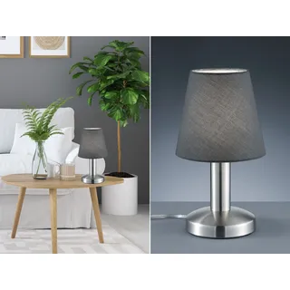 LED Tischlampe Silber mit Stoffschirm Grau für Fensterbank - mit Touch dimmbar - Silber, Grau