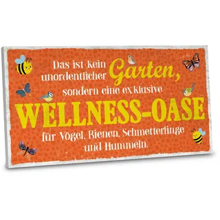 ARTFAVES® Gartenschild - Wellnessoase für Bienen | Shabby Chic Vintage Gartendeko, Schild mit Spruch zum Thema Garten/Hobbygärtner | Größe: 30 x 15 cm