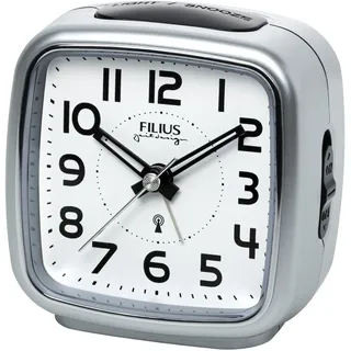 FILIUS zeitdesign Funkwecker Schlafzimmer, Wecker, Beleuchtung, schleichende Sekunde, Snooze, silberfarben