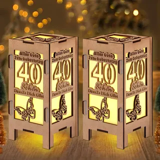 2 Stück Originelle 40 Geburtstag Geschenk Frauen & Männer, 40 Geburtstag Laterne Deko mit Warm LED Licht, Geburtstagsgeschenk für 40 jährige Mann Frau, Enthält 20 Knopfbatterien Deutsche Deko