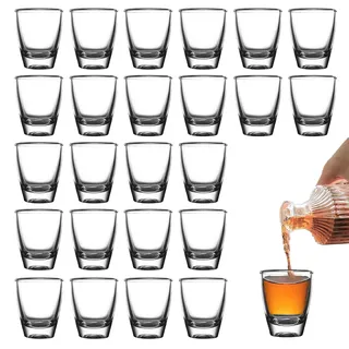 24 Stück Schnapsgläser Glas, 30 ml Kleines Schnapsglas, Shotgläser Set, Dickem Boden Shotgläser aus Glas, Direkter Trinkbecher, Hartglasbecher, für Schnäpse, Wodka, Ouzo, Sambuca, Tequila, Liköre