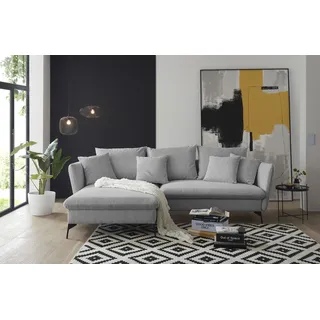otto home Ecksofa »LIVORNO,258 cm, L-Form,« Schlaffunktion u. Bettkasten (139/224cm), Samt, Struktur, Webstoff, grau,