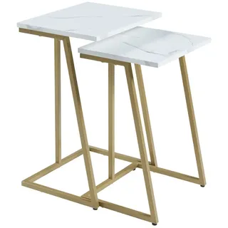 [en.casa] Satztisch 'Salem' 2er Set Gold / Marmor, weiß - Weiß