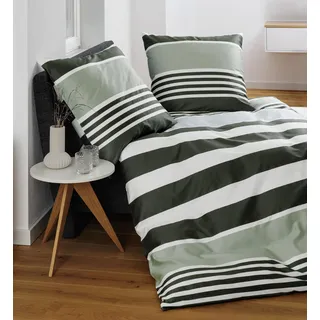 Janine Design Mako-Satin-Bettwäsche-Garnitur J. D. 87108 Farbe dunkles salbeigrün Größe 135x200+80x80 - Grün, Weiß