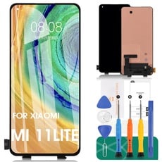 Für Xiaomi 11 Lite 5G NE Bildschirm Ersatz für Mi 11 Lite LCD Display für Xiaomi 11 Lite 5G NE Touchscreen Digitizer Assembly 2107113SG Reparatursets (Schwarz)