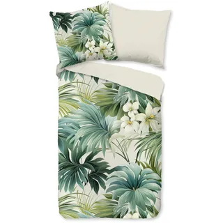 PURE luxury collection Wendebettwäsche »Virna« 2 Stk. tlg. Mikrofaser, Pflegeleicht, Weich, Reißverschluss, Wendeoptik, Blätter, grün