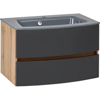 Held Waschtischkombi , Anthrazit, Grau, Eichefarben , Glas , 2 Schublade(n) Schubladen , 80 cm , Made in Germany , hängend , Badezimmer, Waschbecken & Armaturen, Waschtische