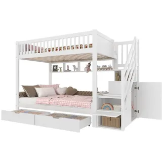 Flieks Etagenbett 90x200cm Weiß mit Schublade Regal Kleiderschrank , Holz , 90x200 cm , Babymöbel & Kindermöbel, Kinderzimmer & Jugendzimmer, Stockbetten