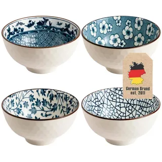 Intirilife 4-teiliges Schalen-Set in schickem Geschenkkarton - 11. 3 x 5.5 cm - Japanisches Porzellan Geschirrset in Blau und Weiß