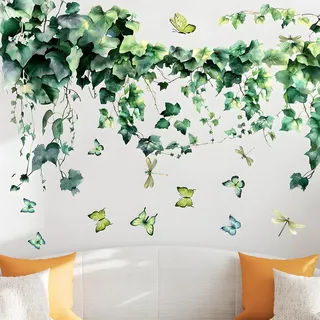 Blatt Wandaufkleber, Realistische Blatt Wandkunst Aufkleber Selbstklebende Grüne Wandtattoo Pflanzen Efeu Blätter Wandaufkleber für Schlafzimmer Wohnzimmer Küche Büro Dekor