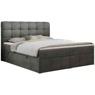 MKS Meble Boxspringbett zwei Bettkästen, Doppelbett mit Kopfstütze - Fast - 180x200cm - Dunkelgrau - H4 - Dunkelgrau