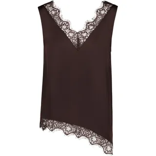 Satinbluse ZERO "Satin-Bluse mit Spitzeneinsatz", Damen, Gr. 34, braun (chocolate plum), Obermaterial: 100% Polyester PES., Blusen Satinbluse