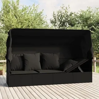 Gartensofa mit Dach und Kissen Gartensofa 3-Sitzer Rattan Sofa Balkonmöbel Lounge Sofa Outdoor Balkonsofa Sonnenliege Gartenmöbel Sonneninsel Gartenliege Lounge Gartenbank Gartenbett Schwarz - Schwarz