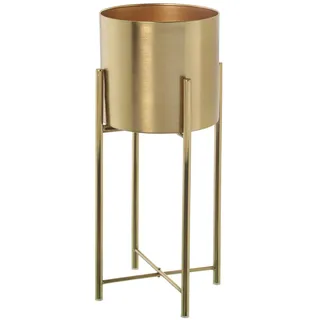 DRW Set mit 2 Blumentöpfen mit Halterung aus Metall in Gold, 27,5 x 60 cm, Blumentopf 24 x 23 cm