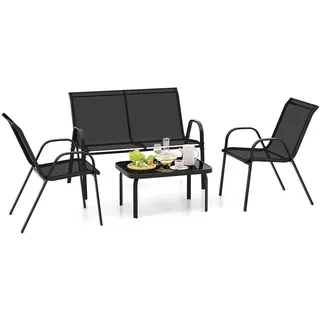 FANTASK Outdoor-Sets für 4 Personen, 4-teilige Patio-Set, Balkonmöbel inkl. 2 Stühlen, Bank & Tisch für Balkon, Schwarz