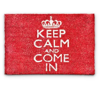 Relaxdays Fußmatte Kokos Spruch KEEP CALM 40 x 60cm Kokosmatte mit rutschfester PVC Unterlage Fußabtreter aus Kokosfaser als Schmutzfangmatte und Sauberlaufmatte Fußabstreifer für Außen und Innen, rot