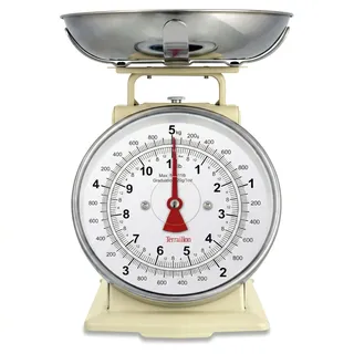 TERRAILLON Vintage-Küchenwaage – Manuelle Tara, großes Ziffernblatt und 1 L Schüssel, Wiegebereich 5 kg – Modell 'Tradition 500' Cremefarben, Creme