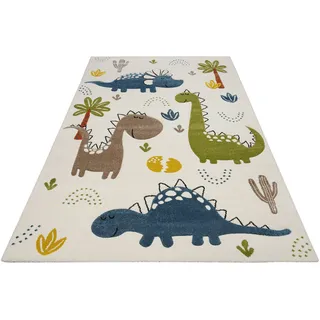 SMART KIDS Kinderteppich »Dino & Friends«, rechteckig, 10 mm Höhe, Moderner Spielteppich, strapazierfähig, pflegeleicht, Konturenschnitt SMART KIDS creme,weiß,bunt B: 160 cm   1 St.