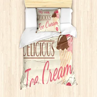 ABAKUHAUS EIS Mantele, Pop-Art-Logo, Milbensicher Allergiker geeignet mit Kissenbezügen, 135 cm x 200 cm - 80 x 80 cm, Pink Cream Umber - Rosa
