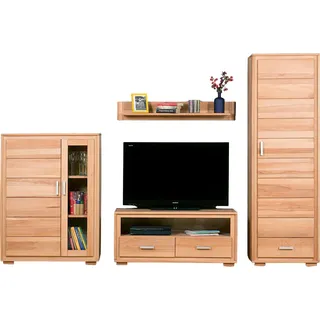 Wohnwand Genf Set I Kernbuche Massivholz geölt 4-teilig - Braun