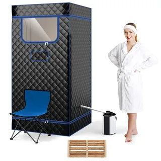 RELAX4LIFE Mobile Dampfsauna 3L, Heimsauna mit Fernbedienung&Saunastuhl, Sitzsauna mit 9 Temperaturstufen, Timer&Vernebelungsfunktion, Mini Sauna 1000W Verdampfer, Saunakabine 91x91x183cm (Schwarz)