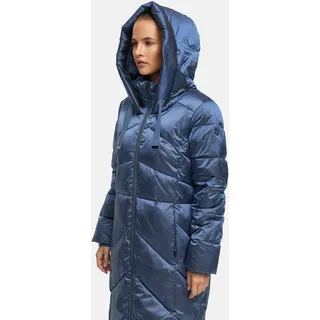 MANISA Wintermantel mit Stehkragen und fester Kapuze und dekorativen Strickbändern, blau