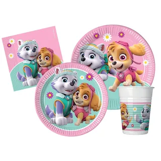 Ciao Partygeschirr Party-Set Paw Patrol Skye & Everest für 24 Personen (112 pcs: 24 Pappteller Ø23cm, 24 Pappteller Ø20cm, 24 Becher 200ml, 40 Servietten 33x33cm)