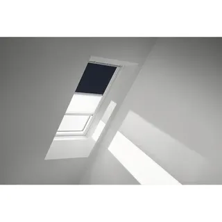 VELUX Vorteils-Set Verdunkelungsrollo uni dunkelblau und Faltstore Plissee weiß