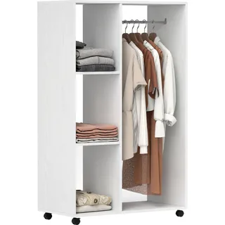 HOMCOM Kleiderschrank auf Rollen, mobile Garderobe, 1 Kleiderstange, 3 Regale, Garderobenschrank, Rollbarer Kleiderständer für Flur, Schlafzimmer, 80 x 40 x 128 cm, Weiß - Weiß