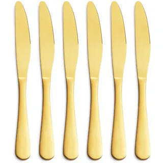 GoGeiLi Tafelmesser, mattes Gold, Edelstahl, satiniert, 23,9 cm, Tafelmesser-Set für 6 Personen, spülmaschinenfest
