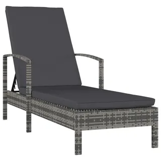 vidaXL Sonnenliege Mit Armlehnen Poly Rattan Grau , Kunststoff , Füllung: Polyester , Rechteckig , 195x95x68 cm , Gartenmöbel, Gartenliegen