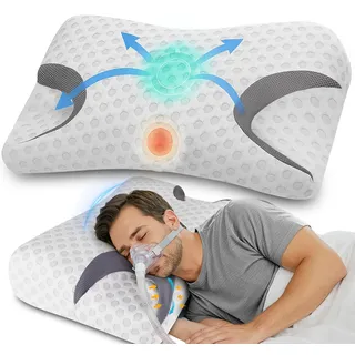Hypuno CPAP Kissen für Seitenschläfer, Memory Foam Kopfkissen für CPAP Masken, ergonomisches Nackenstützkissen zur Reduzierung von Maskendruck und Luftleckagen, für Seiten-, Rücken- und Bauchschläfer