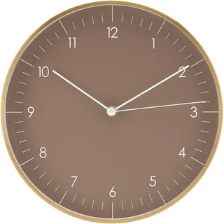 Famanu Wanduhr Minimalistisch - Stilvolles Design - Braun und Gold - 25,4 cm