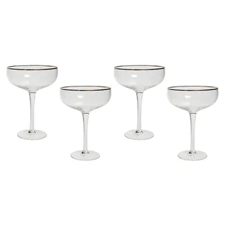 BELIANI Champagnerschalen 4er Set Transparent mit Goldrand Gehämmertes Design 450 ml 45 cl Fassungsvermögen Mundgeblasen Champagnergläser Sektschalen - Transparent, Gold