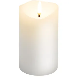 Goobay LED-Echtwachskerze, weiß, 7,5 x 12,5 cm - mit Timerfunktion und 3D-Flammenkegel, batteriebetrieben, warmweiß (2700 K)
