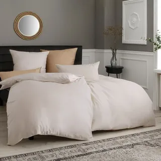 Soifox Bettwäsche 155x220 4teilig Beige - 2 Bettbezüge 155x220 + 2 Kissenbezüge 80x80 Weich und Bügelfrei Mikrofaser mit Reißverschluss (4 TLG. 155 x 220 cm, Beige)