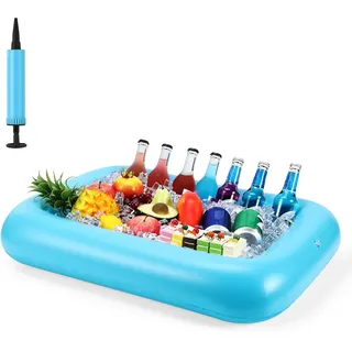 Aufblasbarer Getränkehalter,Getränkehalter für Pool,Schwimmender Bierhalter Aus PVC, Schwimmende Bar für Pool Getränke und Snackhalter Party Supplies für Pool Party und Beach Party (Blau)
