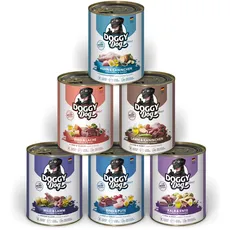 DOGGY Dog Paté Mix 1, 6 x 800 g, Nassfutter für Hunde im Probierpaket, getreidefreies Hundefutter mit Lachsöl und Grünlippmuschel, Alleinfuttermittel mit hohem Fleischanteil, Made in Germany