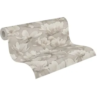 A.S. Création PrintWalls Vliestapete mit Blumen-Motiv Magnolien 0,53 x 10,05 m – Beige, Creme, Weiß – Blumentapete Made in Germany - 396102