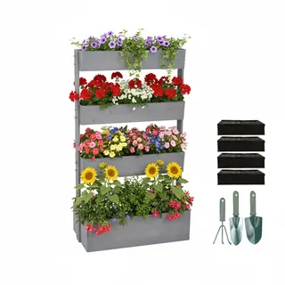 Relaxdays Vertikalbeet 140 x 85 x 48 cm Grau