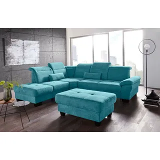 PLACES OF STYLE Ecksofa »Cornwall L-Form«, incl. Sitztiefenverstellung, mit Bettfunktion und Kopfteilverstellung, blau