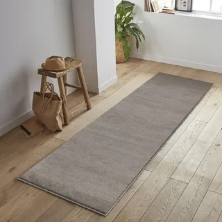 jimri Flauschiger Teppich Läufer - Hochwertige Kurzflor Teppich für Zuhause, Büro, Küche, Eingang, Flur, Wohnzimmer - Maschinenwaschbar - Rutschfester Teppich Waschbar - 60x110 cm - Taupe