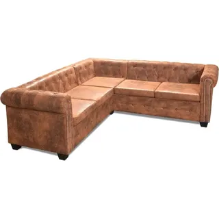 vidaXL Chesterfield-Ecksofa 5-Sitzer Kunstleder Braun - Braun
